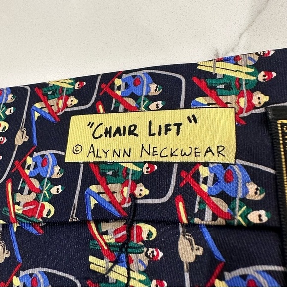 Creative American Design Allyn Neckwear CHAIRLIFT Ski Colorful Tie Novelty Print - Picture 3 of 7